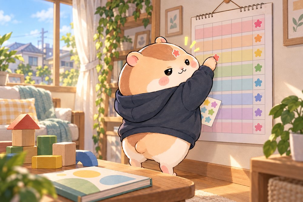 1年を8つの学習期間に分けてシールを貼るナビ助